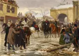 Adalbert von Roessler, Entry of the Saxon Crown Prince in St. Denis, Oil on canvas Signed lower right: Adalbert v. Roessler