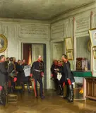 Anton von Werner, Kronprinz Friedrich Wilhlem von Preussen empfängt General von Weyern in der Villa Les Ombrages in Versailles., Oil on canvas Monogrammiert und datiert unten rechts: AvW