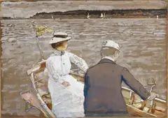 Hans Herrmann, Boat Trip on the Wannsee, Oil on paper, mounted on card Signed and dated lower left: Herbert Vogel 12. April 1916 Hanns Hermann