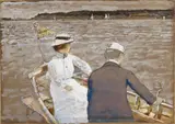 Hans Herrmann, Boat Trip on the Wannsee, Oil on paper, mounted on card Signed and dated lower left: Herbert Vogel 12. April 1916 Hanns Hermann