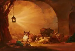 Benjamin Gerritsz Cuyp, Barn Interior with a Sleeping Shepherd, Oil on canvas (relined)