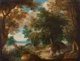 Wooded Landscape with the Parables of the Good and the Hireling Shepherd by Flemish School 17th century, Oil on copper, offered Mar 2016