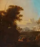 attributed to Frederik de Moucheron, Southern Landscape with Cattle, Oil on canvas