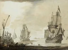 Netherlandish School 17th century, Sailing Ships, Oil on panel