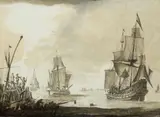 Netherlandish School 17th century, Sailing Ships, Oil on panel