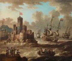 Peter van de Velde, Maritime Scene with a Fortress, Oil on canvas (relined)