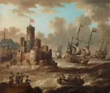 Peter van de Velde, Maritime Scene with a Fortress, Oil on canvas (relined)