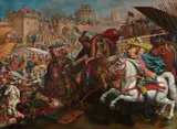 Antonio Tempesta circle or studio of, A Battle between Christians and Turks before the Walls of Jerusalem, Oil on copper