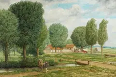 Wilhelm Altheim, Farmstead with Poplars, Oil on card