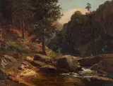 Mountainous Landscape with Anglers by Hans Heinrich Georg Brandes, Oil on canvas, offered Mar 2016
