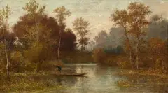 Peter Burnitz, River Landscape with a Barge, Oil on canvas