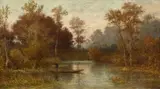 Peter Burnitz, River Landscape with a Barge, Oil on canvas