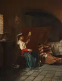 Francesco Dell´Erba, Interior with a Domestic Scene, Oil on canvas