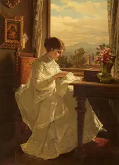 Interior with Girls Sewing by Anton Ebert, Oil on panel, sold Mar 2016