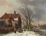 Adrianus Eversen, Dutch City by a Canal in Winter