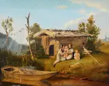 W. Fries, River Landscape with a Fisher Family, Oil on panel