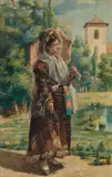 Miguel Jadraque y Sánchez, Spanish Lady with a Parasol Seated Torero, Watercolour. each