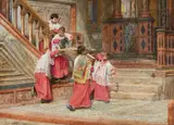 Altar Boys of San Marco playing in the Courtyard of the Doge's Palace by Italian or Spanish School 19th century, Oil on canvas (relined), sold Mar 2016