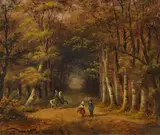 Henri Knip, Forest Path with Riders and Peasants Gathering Firewood, Oil on canvas (relined)