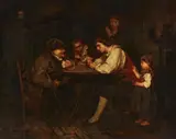attributed to Ludwig Knaus, The Gambler, Oil on canvas (relined)