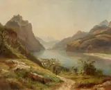 Robert Kummer, View of a Mountain Lake (possibly Lago Maggiore), Oil on canvas (relined)