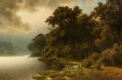 Julius Monien, At the Lakeside, Oil on canvas