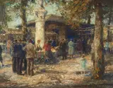 Sunday Market in the Tyrol by Otto Eduard Pippel, Oil on canvas, sold Mar 2016