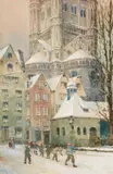 Carl Rüdell, View of the Old City of Cologne with Great St. Martin and Children at Play