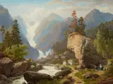 Georg Saal, Alpine Landscape with a Glacier, Oil on canvas