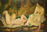 Karel Špillar, Wooded Landscape with two Female Nudes