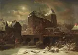 Eduard Stiegel, View of Marburg with the Old University, Lahnbrücke and Deutschherrenmühle, Oil on canvas