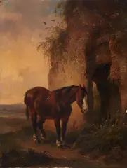 Wouter Verschuur jr., Horse in an Evening Landscape, Oil on panel