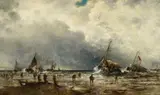 William Edward Webb, Coastal Landscape with Fishers and Sailing Boats, Oil on canvas