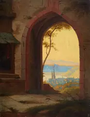attributed to Philipp Jakob Wagner, View through an Archway, Oil on canvas