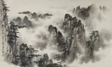 Huangshan mountains. Hanging scroll. Ink on paper. Inscription, dated cyclically bingyin (1986), signed Guo Chuanzhang and sealed Guo Chuanzhang yin. by Huangshan mountains. Hanging scroll. Ink on paper. Inscription, dated cyclically bingyin, signed Guo Chuanzhang and sealed Guo Chuanzhang yin., Huangshan mountains. Hanging scroll. Ink on paper. Inscription, dated cyclically bingyin (1986), signed Guo Chuanzhang a, sold Dec 2015