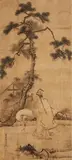A hanging scroll in the manner of Unkoku Tôtetsu (active second half 17th century) by A hanging scroll in the manner of Unkoku Tôtetsu, A hanging scroll in the manner of Unkoku Tôtetsu (active second half 17th century) depicting Rinnasei and a crane undern, sold Dec 2015