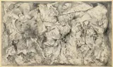 Bernard Schultze, Ereignisse poltern durcheinander, 1986, Penicl on paper on canvas
