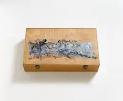 Portfolio, ACT UP Art Box, 1993/1994, 7 multiples by: Kiki Smith, colour photograph and glass sculpture; Mike Kelley, wooden egg; Simon Leung, imprinted silk cloth; Louise Bourgeois, rubber phallus; Ross Bleckner, plastic bird; Lorna Simpson, 2 glass sculptures with 2 text supplements; Nancy Spero, original hand printing on the lid of the original wooden box