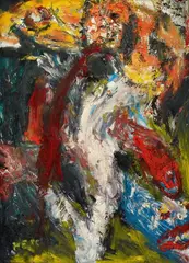 Hartwig Ebersbach, Ich und mein hellblaues Gummitier (Traum), 1985, Oil, collaged, on fibreboard