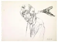Paul Thek, Untitled (Portrait Edwin Klein), 1969, Pencil on paper with perforated left margin