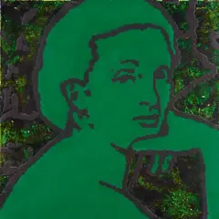 George Pusenkoff, Breakfast on the Grass Nr. 11 (Head Green on Green), 1999, Acrylic on canvas