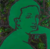 George Pusenkoff, Breakfast on the Grass Nr. 11 (Head Green on Green), 1999, Acrylic on canvas