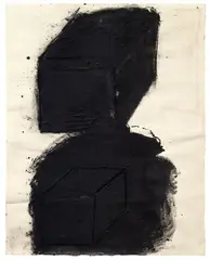 Giuseppe Spagnulo, Untitled (Werkzeichnung "Antigone"), 1993, Mixed media, iron casting and ashes, on highly fibrous cardboard on panel. Approx