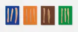 Günther Förg, Mr. Blue, Mr. Orange, Mr. Brown, Mr. Green, 2002, 4-part work: each tempera on copper on panel. Each