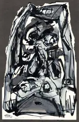 Antonio Saura Atarés, Untitled (Dame), 1962, Mixed media on torn paper, collaged, on black paper