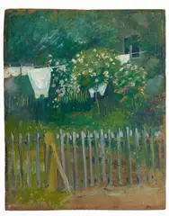 August Macke, Wäsche in Kandern. Verso: Münsterkirche in Bonn, 1907, Oil on card