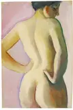 August Macke, Weiblicher Akt von rückwärts auf rosa Grund, 1911, Oil on canvas, relined on rougher canvas at an earlier time (