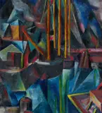 Paul Adolf Seehaus, Schiffe im Hafen, 1914, Oil on canvas primed in white, fully mounted on fibreboard