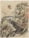 Max Pechstein, Apokalyptische Reiter, Circa 1919, Pencil and coloured chalk drawing on firm chamois-coloured drawing paper with perforated lower margin