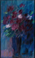 Alexej von Jawlensky, Großes Stilleben (Vase mit Rosenstrauß, Dunkelrote Blume) resp. Bouquet à l'heure bleue, 1937, Oil on firm textured card